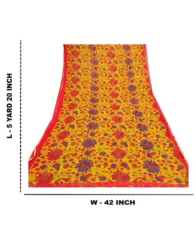 Sanskriti Vintage Yellow Sarees Blend Georgette Printed Sari Craft Fabric, PRG-9253-Yellow-Printed Floral Design-Blend Georgette-3