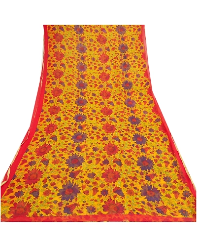 Sanskriti Vintage Yellow Sarees Blend Georgette Printed Sari Craft Fabric, PRG-9253-Yellow-Printed Floral Design-Blend Georgette-8