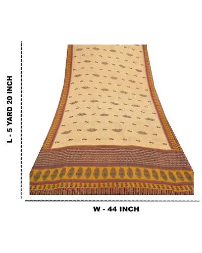 Sanskriti Vintage Cream Sarees Pure Georgette Silk Printed Sari 5Yd Craft Fabric, PRG-9293-Cream-Printed Floral Design-Pure Georgette Silk-3