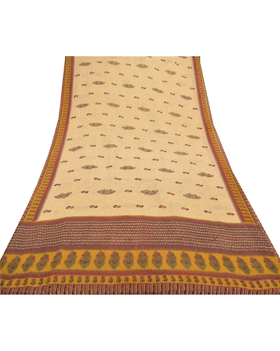 Sanskriti Vintage Cream Sarees Pure Georgette Silk Printed Sari 5Yd Craft Fabric, PRG-9293-Cream-Printed Floral Design-Pure Georgette Silk-8