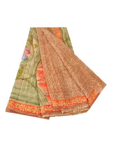 Sanskriti Vintage Brown Sarees Blend Georgette Printed Sparkle Sari Craft Fabric, PRG-9301-Brown-Printed Floral Design-Blend Georgette-2