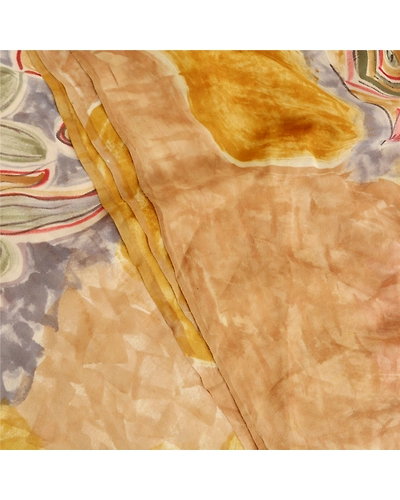 Sanskriti Vintage Mustard Sarees Pure Georgette Silk Printed Sari Craft Fabric, PRG-9311-Mustard-Printed Floral Design-Pure Georgette Silk-1