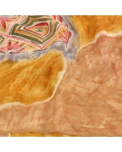Sanskriti Vintage Mustard Sarees Pure Georgette Silk Printed Sari Craft Fabric, PRG-9311-Mustard-Printed Floral Design-Pure Georgette Silk-6