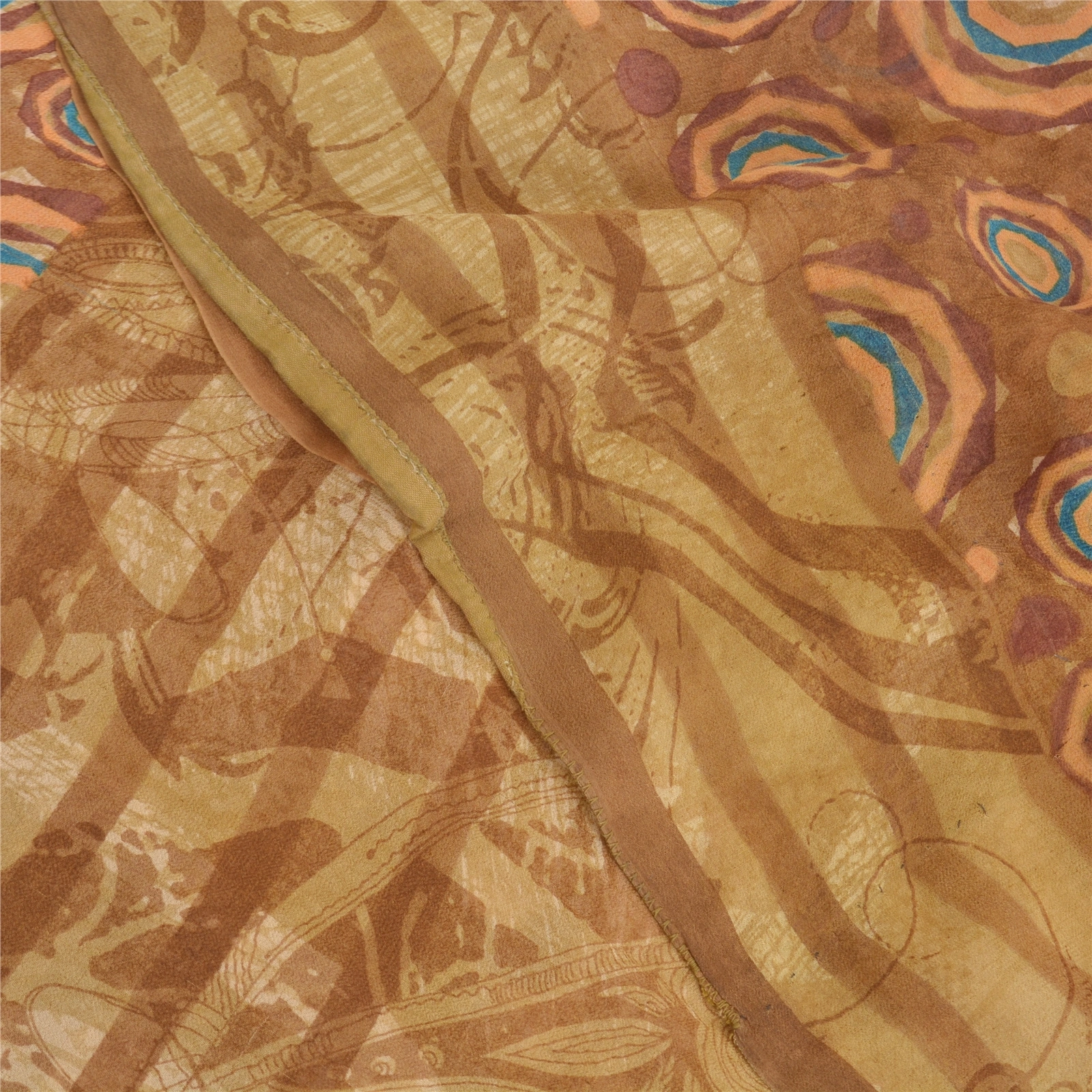 Sanskriti Vintage Brown Sarees Pure Georgette Silk Printed Sari 5Yd Craft Fabric, PRG-9316-Brown-Printed Floral Design-Pure Georgette Silk-1