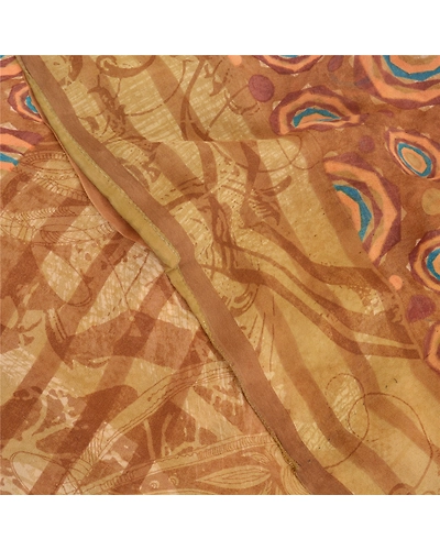 Sanskriti Vintage Brown Sarees Pure Georgette Silk Printed Sari 5Yd Craft Fabric, PRG-9316-Brown-Printed Floral Design-Pure Georgette Silk-1