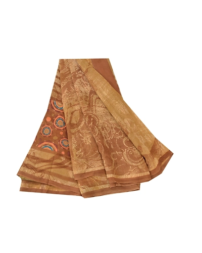 Sanskriti Vintage Brown Sarees Pure Georgette Silk Printed Sari 5Yd Craft Fabric, PRG-9316-Brown-Printed Floral Design-Pure Georgette Silk-2