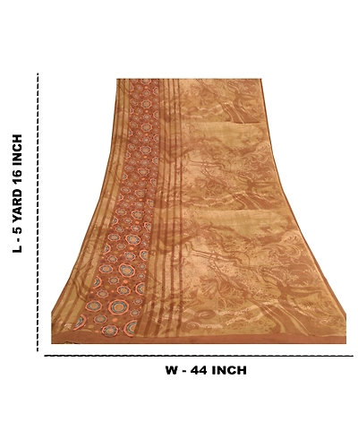 Sanskriti Vintage Brown Sarees Pure Georgette Silk Printed Sari 5Yd Craft Fabric, PRG-9316-Brown-Printed Floral Design-Pure Georgette Silk-3