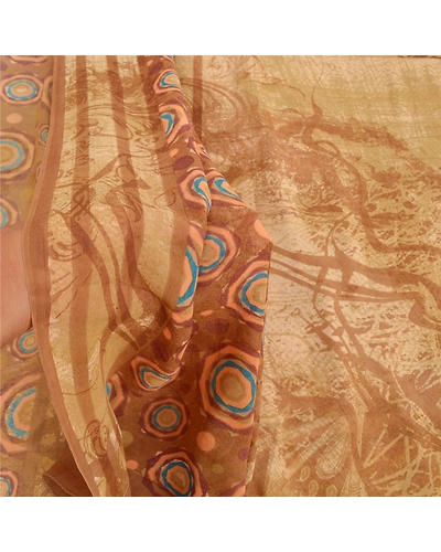 Sanskriti Vintage Brown Sarees Pure Georgette Silk Printed Sari 5Yd Craft Fabric, PRG-9316-Brown-Printed Floral Design-Pure Georgette Silk-4