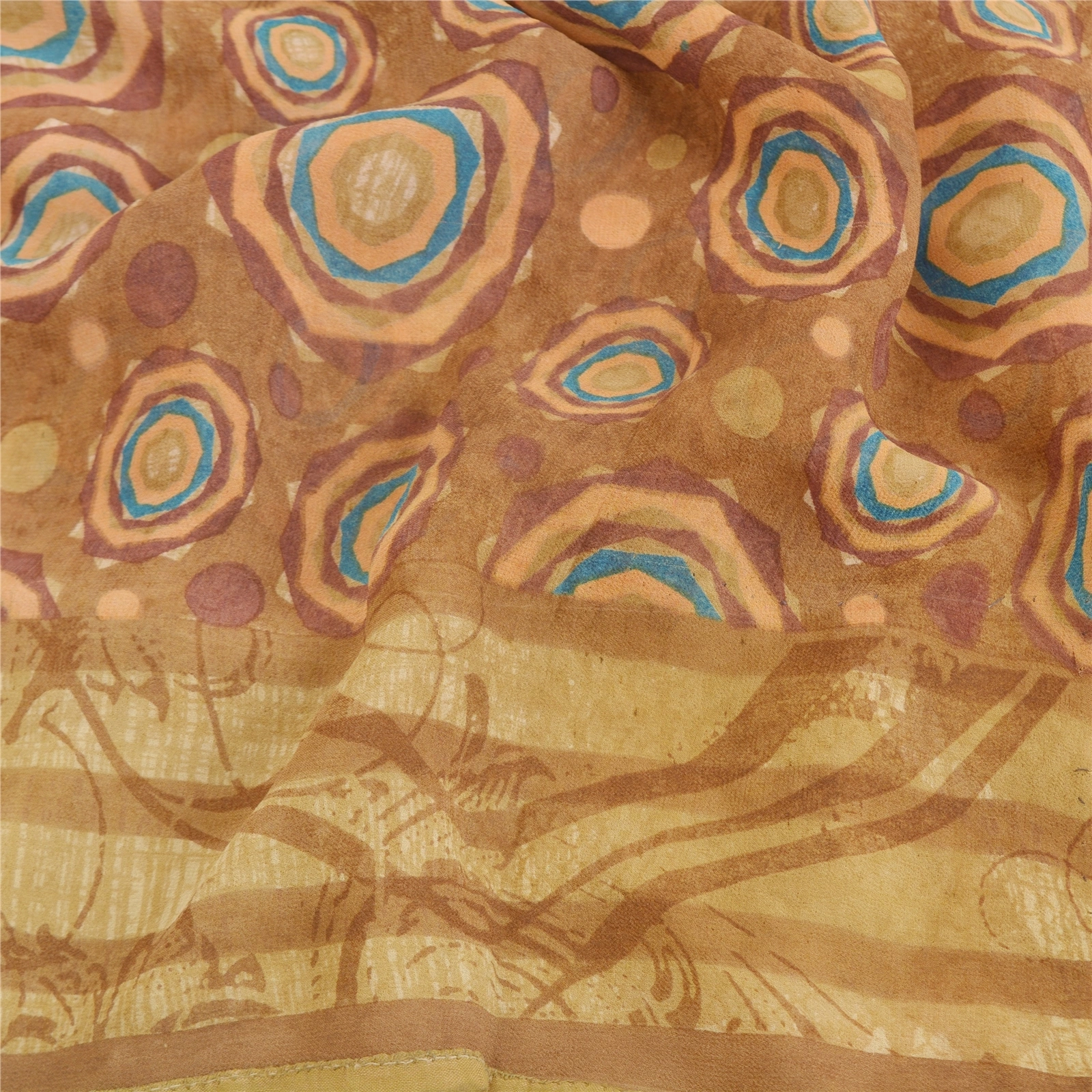 Sanskriti Vintage Brown Sarees Pure Georgette Silk Printed Sari 5Yd Craft Fabric, PRG-9316-Brown-Printed Floral Design-Pure Georgette Silk-6