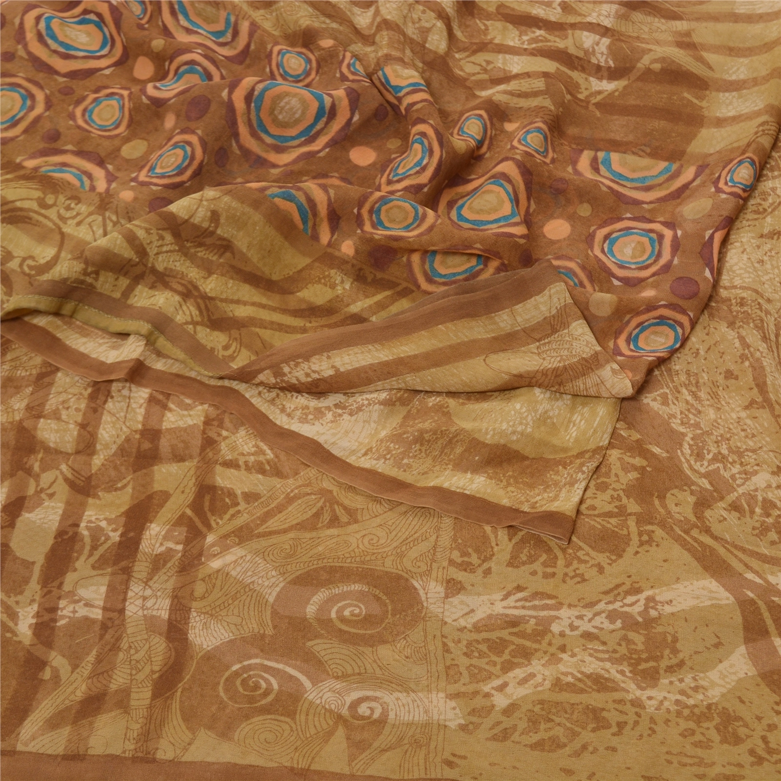 Sanskriti Vintage Brown Sarees Pure Georgette Silk Printed Sari 5Yd Craft Fabric, PRG-9316-Brown-Printed Floral Design-Pure Georgette Silk-7