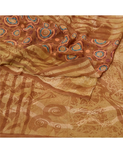 Sanskriti Vintage Brown Sarees Pure Georgette Silk Printed Sari 5Yd Craft Fabric, PRG-9316-Brown-Printed Floral Design-Pure Georgette Silk-7