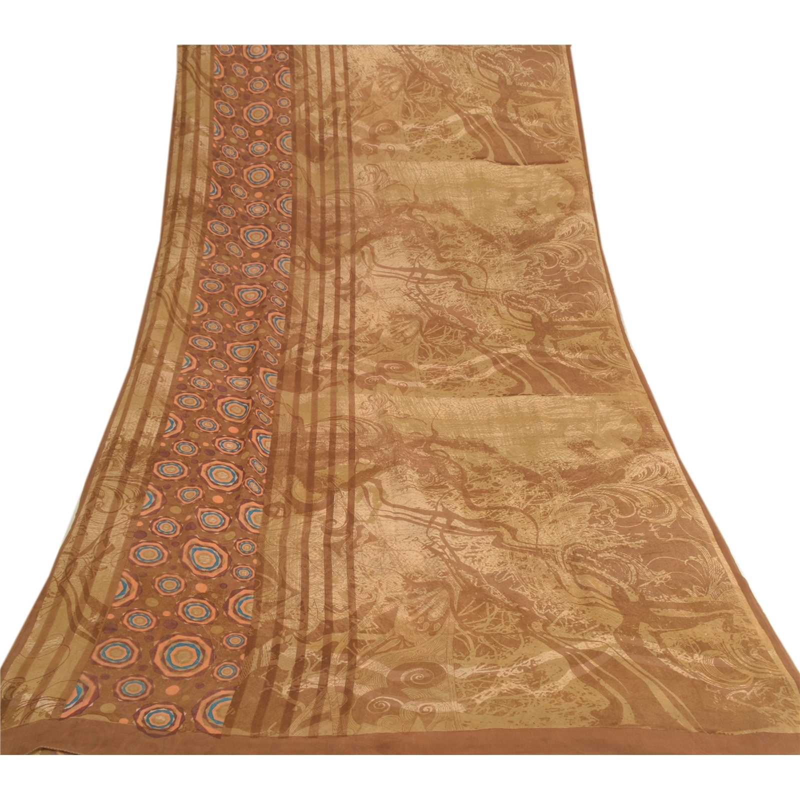 Sanskriti Vintage Brown Sarees Pure Georgette Silk Printed Sari 5Yd Craft Fabric, PRG-9316-Brown-Printed Floral Design-Pure Georgette Silk-8