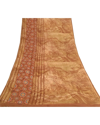 Sanskriti Vintage Brown Sarees Pure Georgette Silk Printed Sari 5Yd Craft Fabric, PRG-9316-Brown-Printed Floral Design-Pure Georgette Silk-8