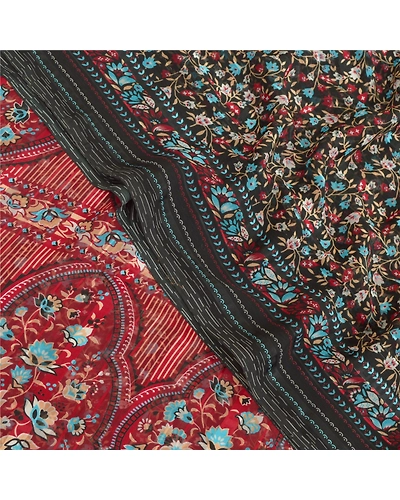 Sanskriti Vintage Black Sarees Georgette Floral Printed 5 Yard Soft Sari Fabric, PRG-9336-Black-Printed Floral Design-Georgette-1