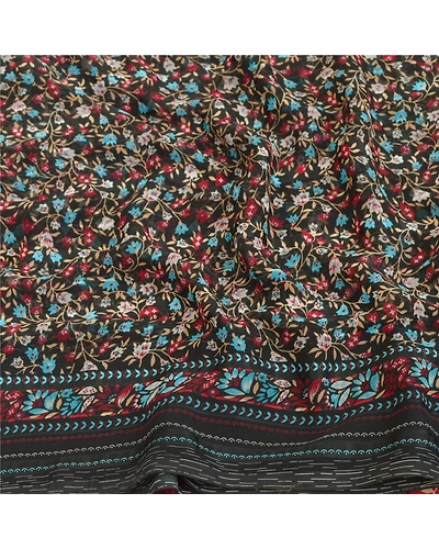 Sanskriti Vintage Black Sarees Georgette Floral Printed 5 Yard Soft Sari Fabric, PRG-9336-Black-Printed Floral Design-Georgette-6