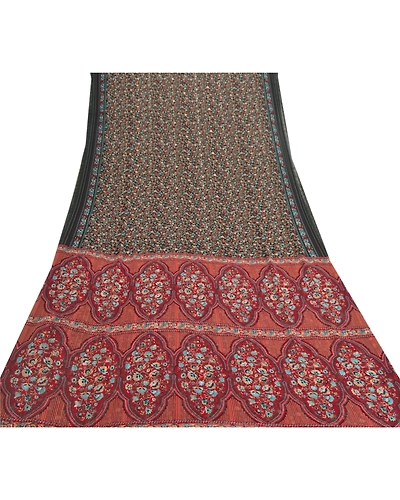 Sanskriti Vintage Black Sarees Georgette Floral Printed 5 Yard Soft Sari Fabric, PRG-9336-Black-Printed Floral Design-Georgette-8