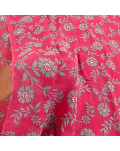 Sanskriti Vintage Pink Sarees Pure Georgette Silk Printed Blouse Pc Sari Fabric, PRG-9362-Pink-Printed Floral Design-Pure Georgette Silk-3