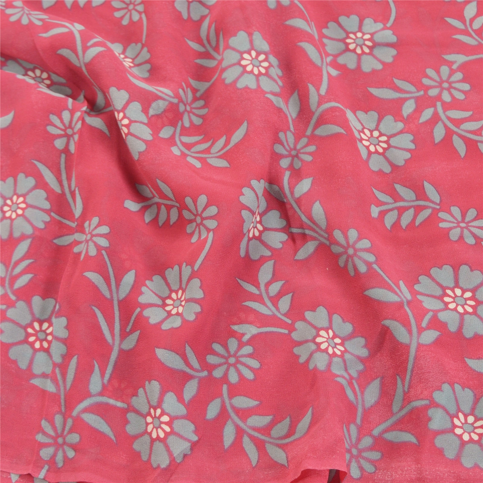 Sanskriti Vintage Pink Sarees Pure Georgette Silk Printed Blouse Pc Sari Fabric, PRG-9362-Pink-Printed Floral Design-Pure Georgette Silk-6