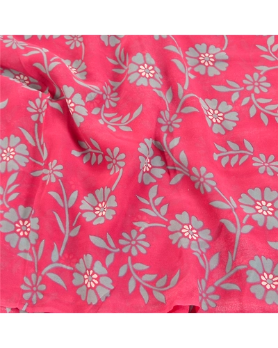 Sanskriti Vintage Pink Sarees Pure Georgette Silk Printed Blouse Pc Sari Fabric, PRG-9362-Pink-Printed Floral Design-Pure Georgette Silk-6