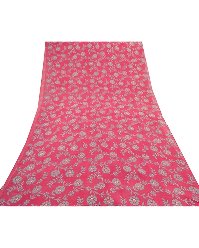 Sanskriti Vintage Pink Sarees Pure Georgette Silk Printed Blouse Pc Sari Fabric, PRG-9362-Pink-Printed Floral Design-Pure Georgette Silk-8