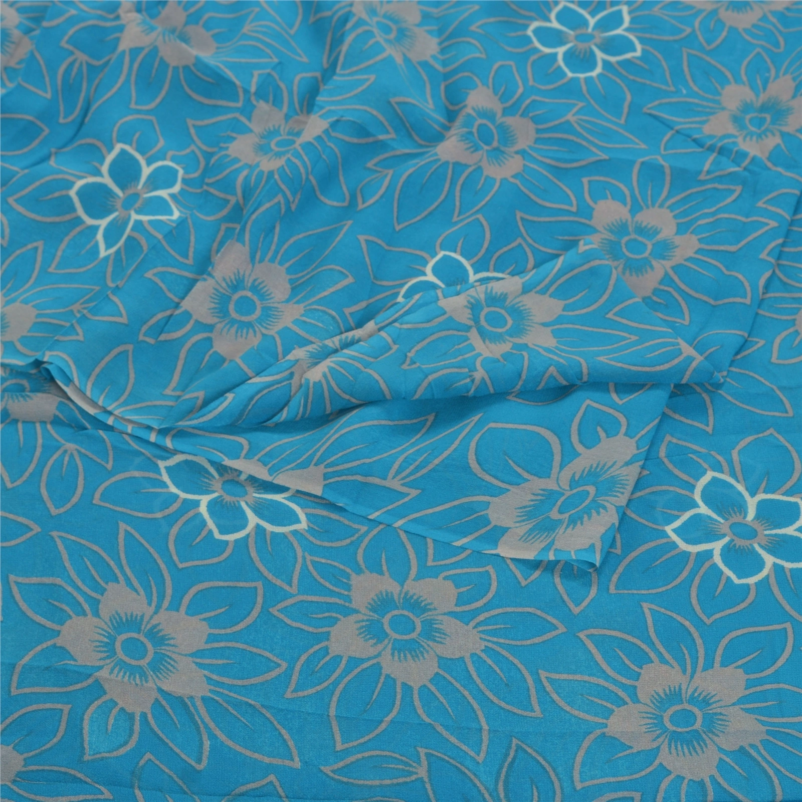 Sanskriti Vintage Blue Sarees Pure Georgette Silk Printed Blouse Pc Sari Fabric, PRG-9366-Blue-Printed Floral Design-Pure Georgette Silk-7