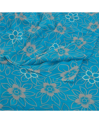 Sanskriti Vintage Blue Sarees Pure Georgette Silk Printed Blouse Pc Sari Fabric, PRG-9366-Blue-Printed Floral Design-Pure Georgette Silk-7