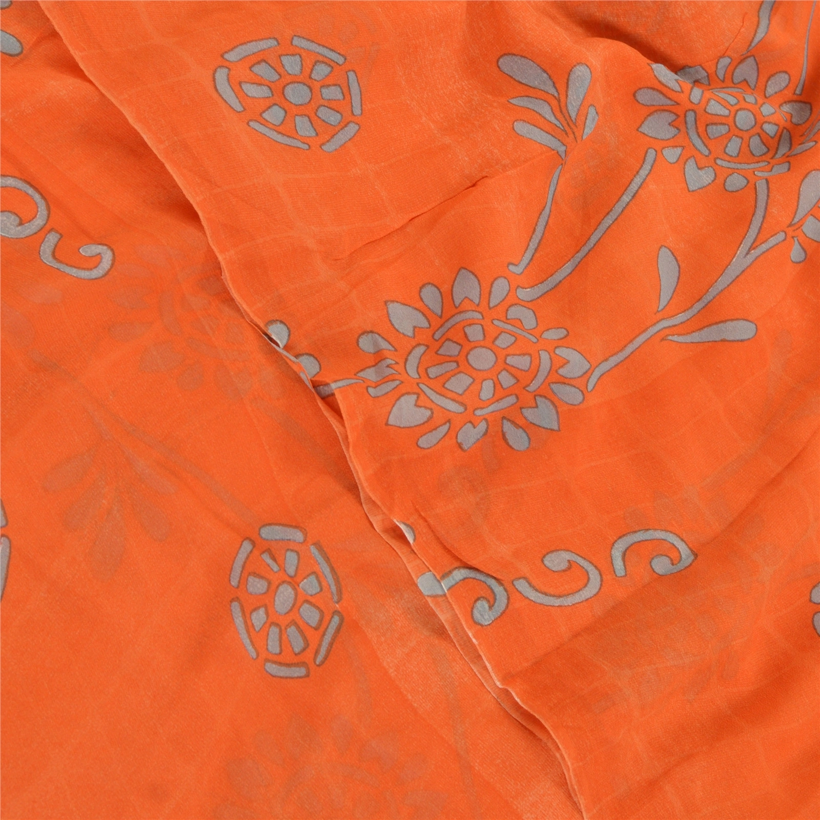 Sanskriti Vintage Orange Sarees Pure Georgette Silk Print Blouse Pc Sari Fabric, PRG-9373-Orange-Printed Floral Design-Pure Georgette Silk-1