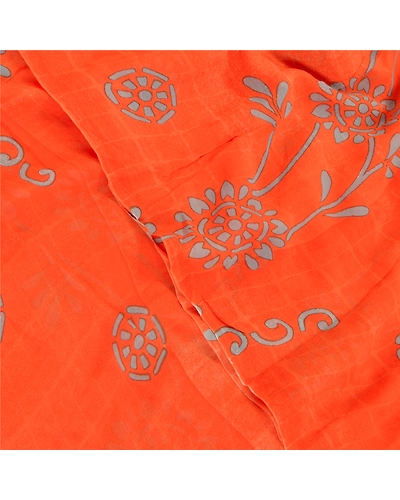 Sanskriti Vintage Orange Sarees Pure Georgette Silk Print Blouse Pc Sari Fabric, PRG-9373-Orange-Printed Floral Design-Pure Georgette Silk-1