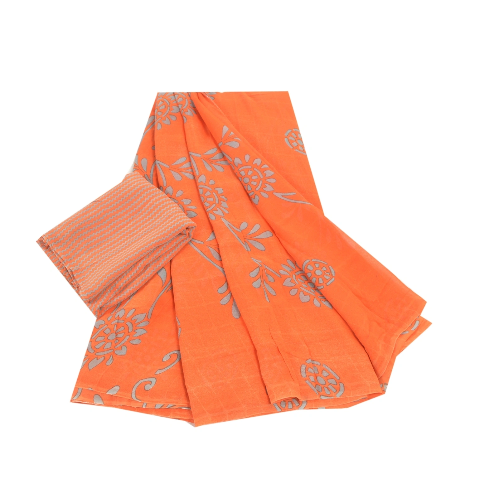 Sanskriti Vintage Orange Sarees Pure Georgette Silk Print Blouse Pc Sari Fabric, PRG-9373-Orange-Printed Floral Design-Pure Georgette Silk-2