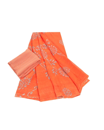 Sanskriti Vintage Orange Sarees Pure Georgette Silk Print Blouse Pc Sari Fabric, PRG-9373-Orange-Printed Floral Design-Pure Georgette Silk-2