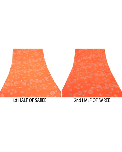 Sanskriti Vintage Orange Sarees Pure Georgette Silk Print Blouse Pc Sari Fabric, PRG-9373-Orange-Printed Floral Design-Pure Georgette Silk-5
