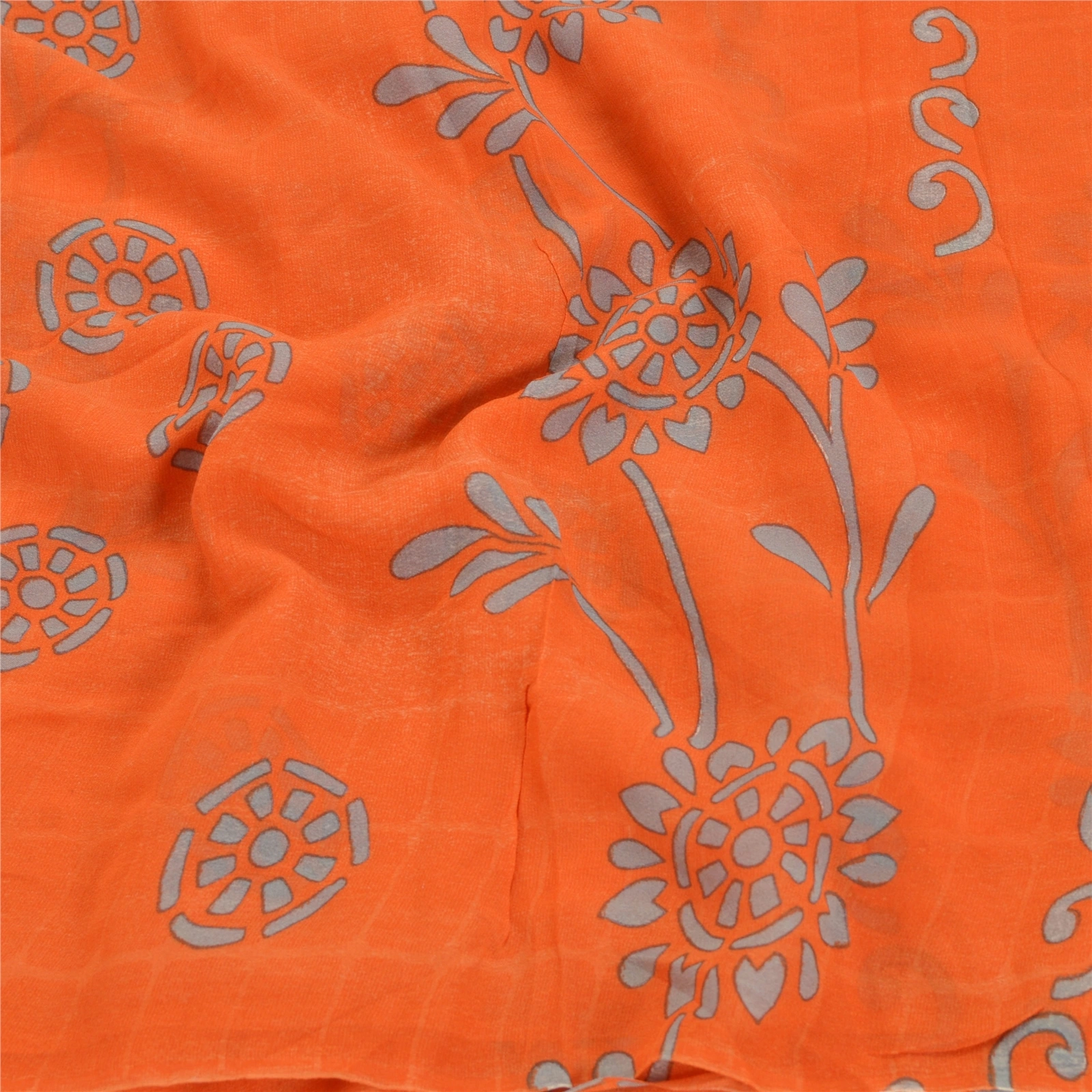 Sanskriti Vintage Orange Sarees Pure Georgette Silk Print Blouse Pc Sari Fabric, PRG-9373-Orange-Printed Floral Design-Pure Georgette Silk-6