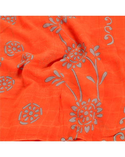 Sanskriti Vintage Orange Sarees Pure Georgette Silk Print Blouse Pc Sari Fabric, PRG-9373-Orange-Printed Floral Design-Pure Georgette Silk-6