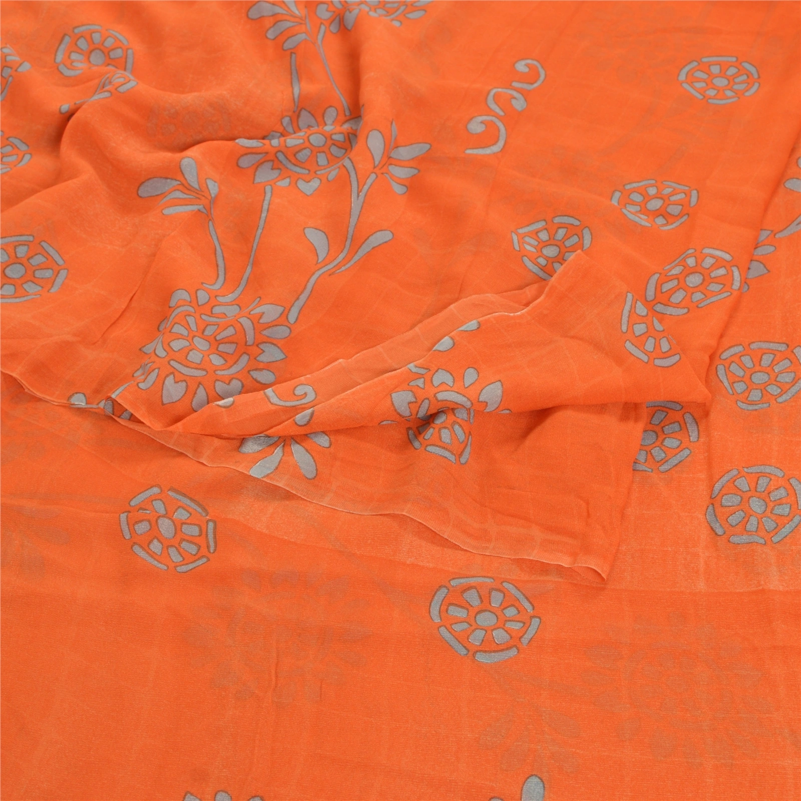 Sanskriti Vintage Orange Sarees Pure Georgette Silk Print Blouse Pc Sari Fabric, PRG-9373-Orange-Printed Floral Design-Pure Georgette Silk-7