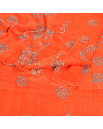 Sanskriti Vintage Orange Sarees Pure Georgette Silk Print Blouse Pc Sari Fabric, PRG-9373-Orange-Printed Floral Design-Pure Georgette Silk-7
