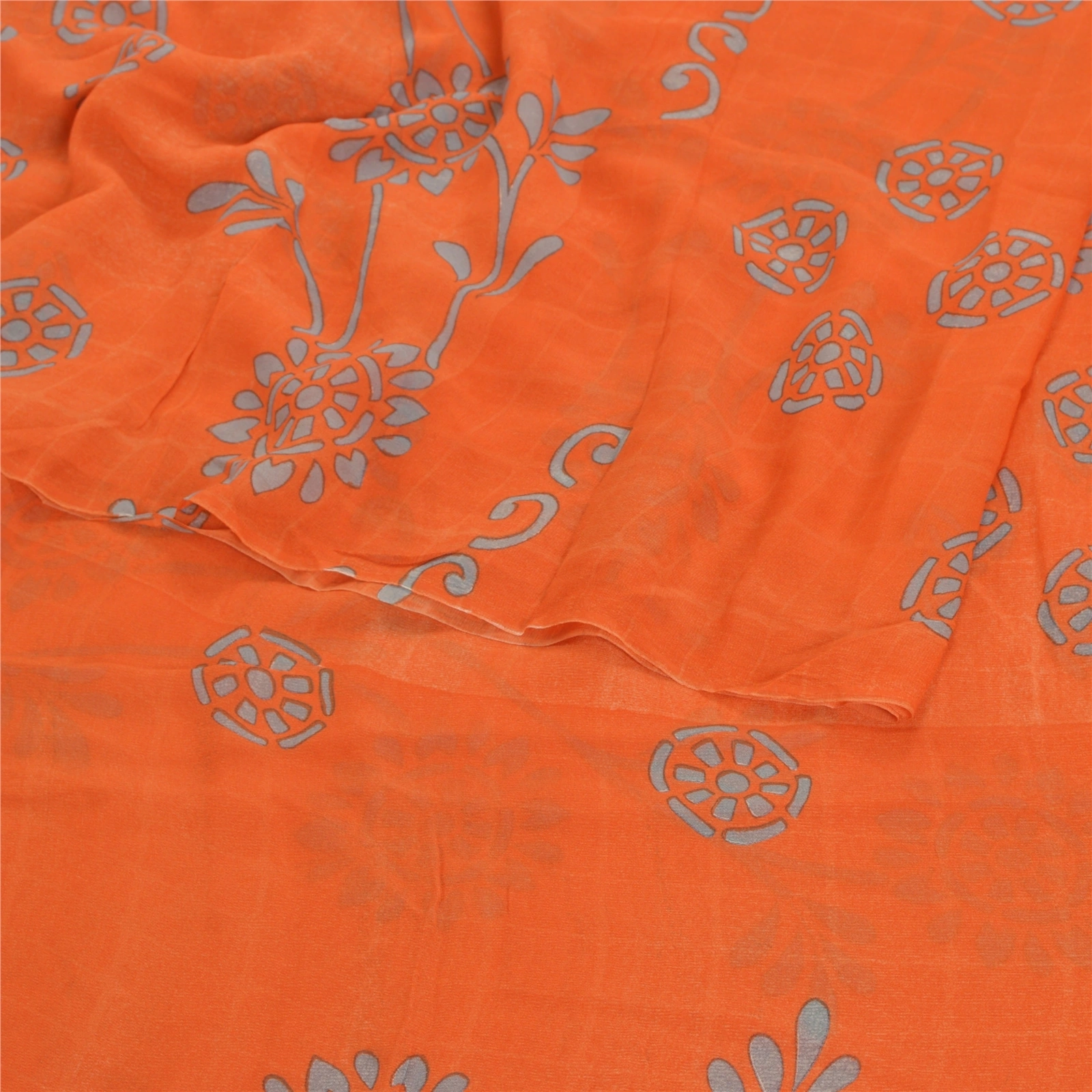 Sanskriti Vintage Orange Sarees Pure Georgette Silk Print Blouse Pc Sari Fabric, PRG-9373-Orange-Printed Floral Design-Pure Georgette Silk-9