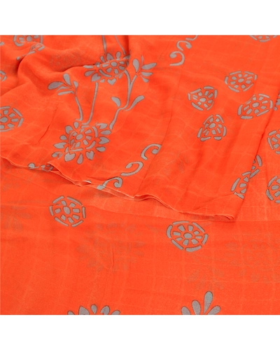 Sanskriti Vintage Orange Sarees Pure Georgette Silk Print Blouse Pc Sari Fabric, PRG-9373-Orange-Printed Floral Design-Pure Georgette Silk-9