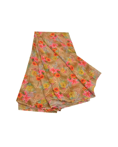 Sanskriti Vintage Green Sarees Blend Georgette Digital Printed Sari Craft Fabric, PRG-9402-Green-Printed Floral Design-Blend Georgette-2