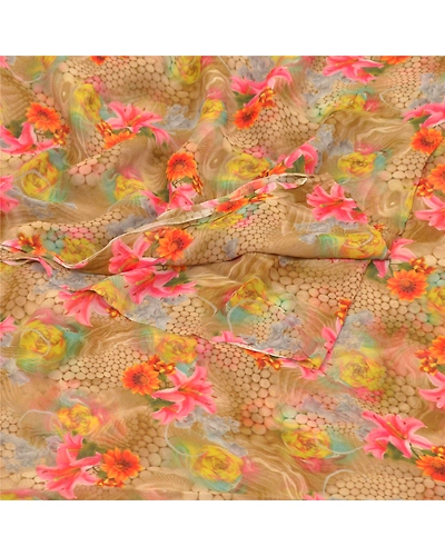 Sanskriti Vintage Green Sarees Blend Georgette Digital Printed Sari Craft Fabric, PRG-9402-Green-Printed Floral Design-Blend Georgette-7