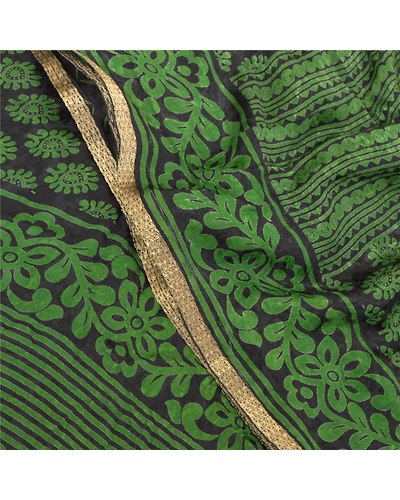 Sanskriti Vintage Green Sarees Blend Georgette Print Woven Sari 5Yd Craft Fabric, PRG-9412-Green-Printed Floral Design-Blend Georgette-1