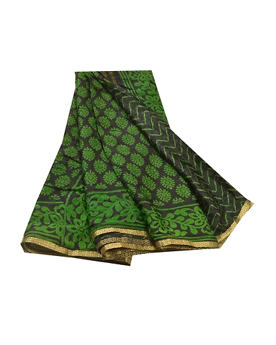 Sanskriti Vintage Green Sarees Blend Georgette Print Woven Sari 5Yd Craft Fabric, PRG-9412-Green-Printed Floral Design-Blend Georgette-2