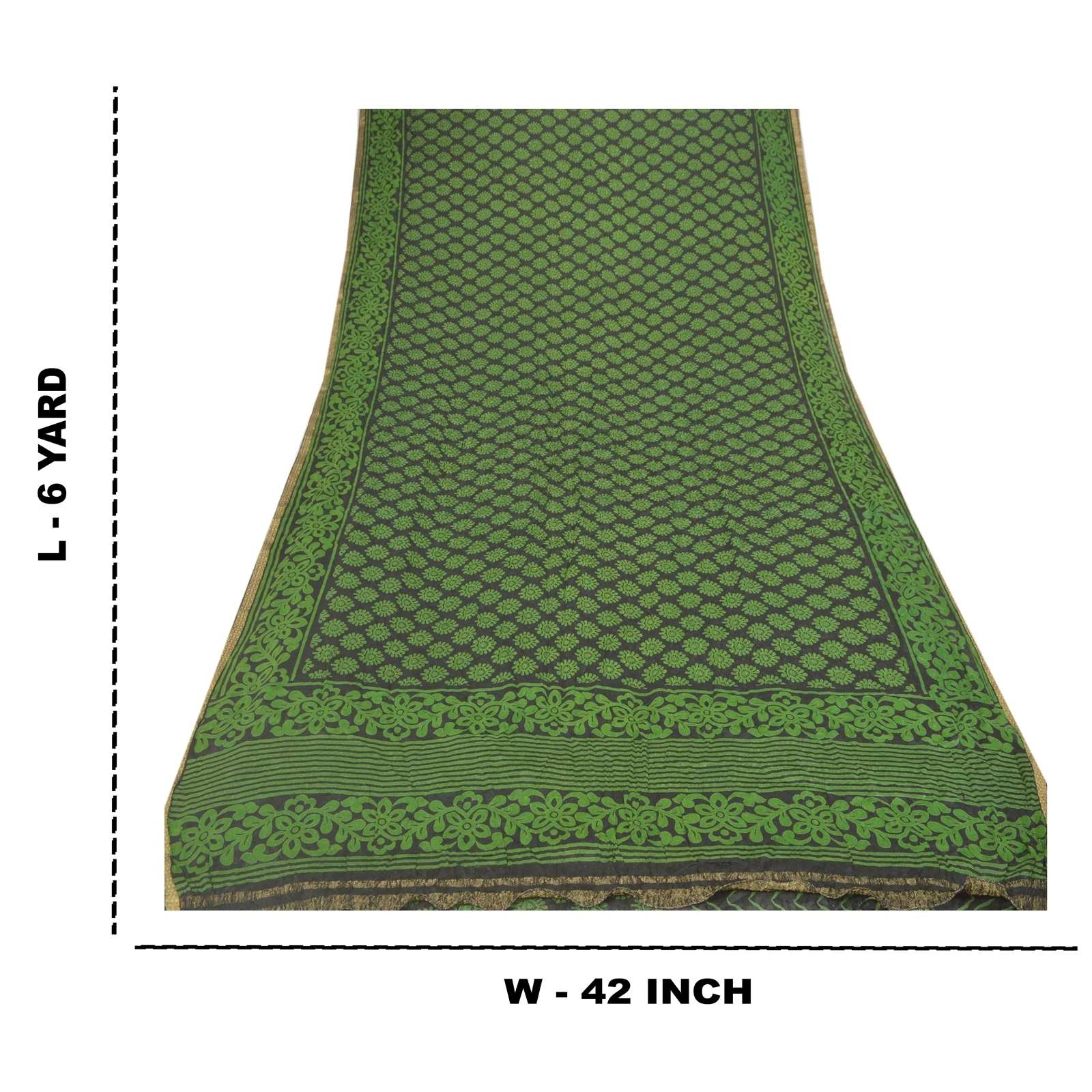 Sanskriti Vintage Green Sarees Blend Georgette Print Woven Sari 5Yd Craft Fabric, PRG-9412-Green-Printed Floral Design-Blend Georgette-3