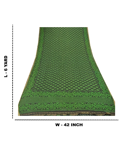 Sanskriti Vintage Green Sarees Blend Georgette Print Woven Sari 5Yd Craft Fabric, PRG-9412-Green-Printed Floral Design-Blend Georgette-3