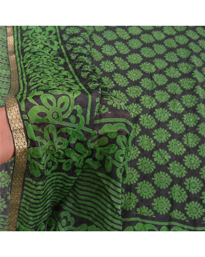 Sanskriti Vintage Green Sarees Blend Georgette Print Woven Sari 5Yd Craft Fabric, PRG-9412-Green-Printed Floral Design-Blend Georgette-4