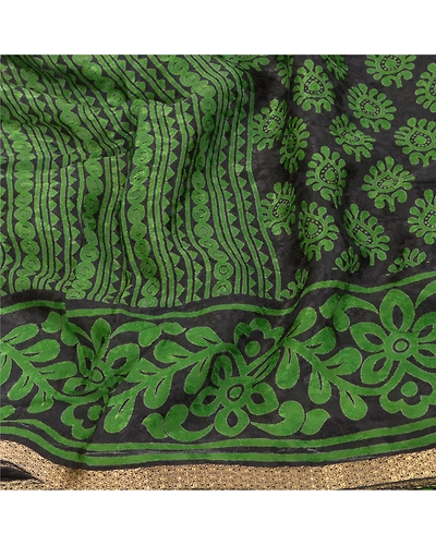 Sanskriti Vintage Green Sarees Blend Georgette Print Woven Sari 5Yd Craft Fabric, PRG-9412-Green-Printed Floral Design-Blend Georgette-6