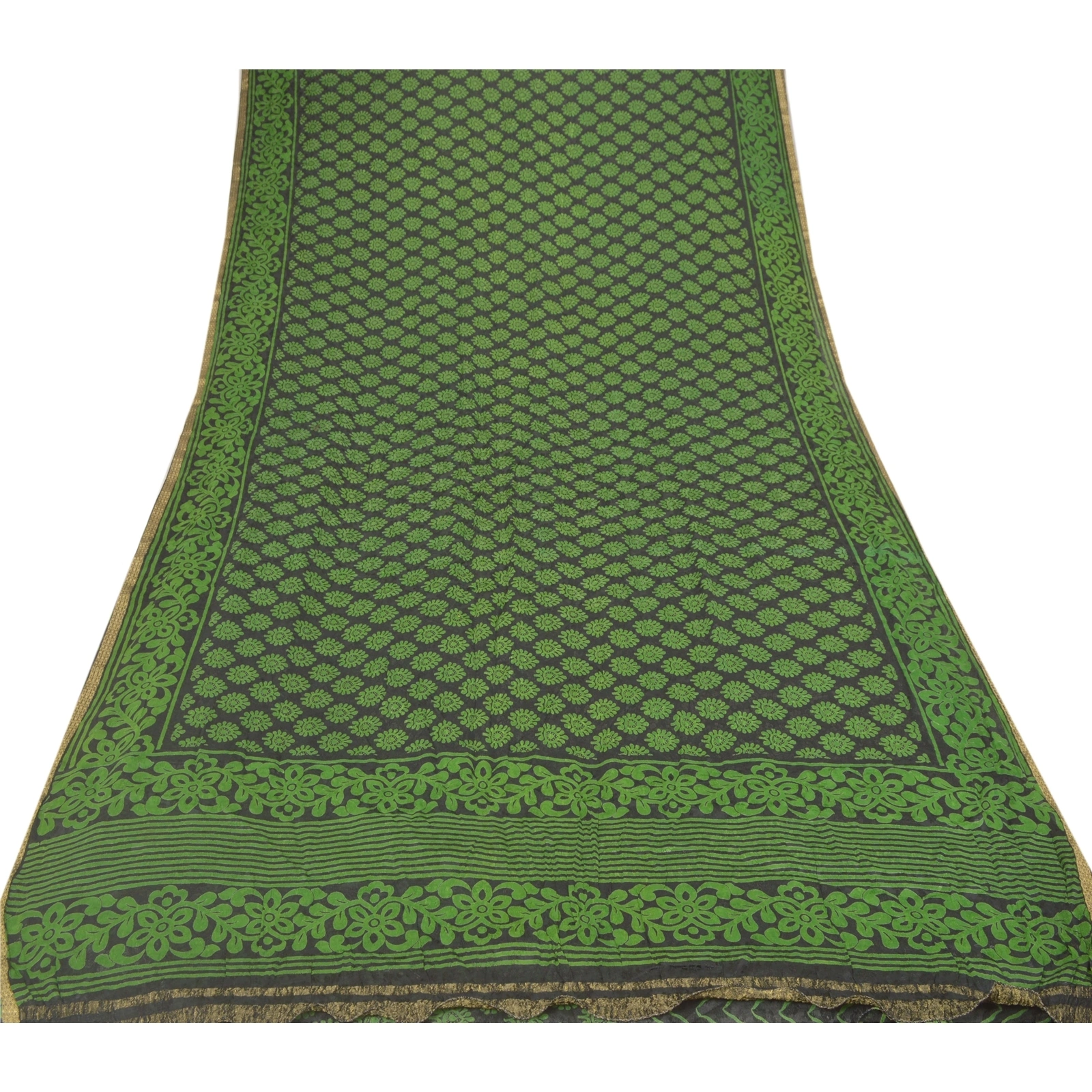 Sanskriti Vintage Green Sarees Blend Georgette Print Woven Sari 5Yd Craft Fabric, PRG-9412-Green-Printed Floral Design-Blend Georgette-8