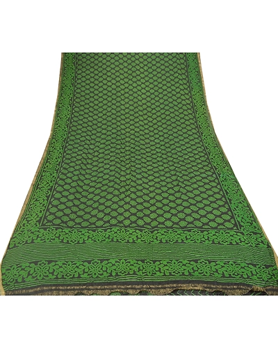 Sanskriti Vintage Green Sarees Blend Georgette Print Woven Sari 5Yd Craft Fabric, PRG-9412-Green-Printed Floral Design-Blend Georgette-8