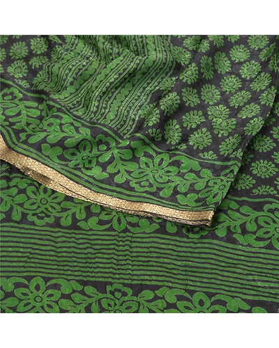 Sanskriti Vintage Green Sarees Blend Georgette Print Woven Sari 5Yd Craft Fabric, PRG-9412-Green-Printed Floral Design-Blend Georgette-9