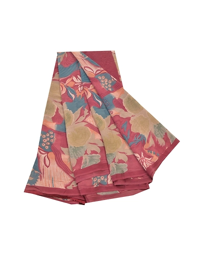 Sanskriti Vintage Sarees 100% Pure Georgette Silk Printed Sari 5Yd Craft Fabric, PRG-9414-Multicolor-Printed Floral Design-Pure Georgette Silk-2