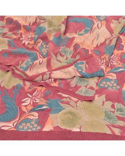 Sanskriti Vintage Sarees 100% Pure Georgette Silk Printed Sari 5Yd Craft Fabric, PRG-9414-Multicolor-Printed Floral Design-Pure Georgette Silk-7